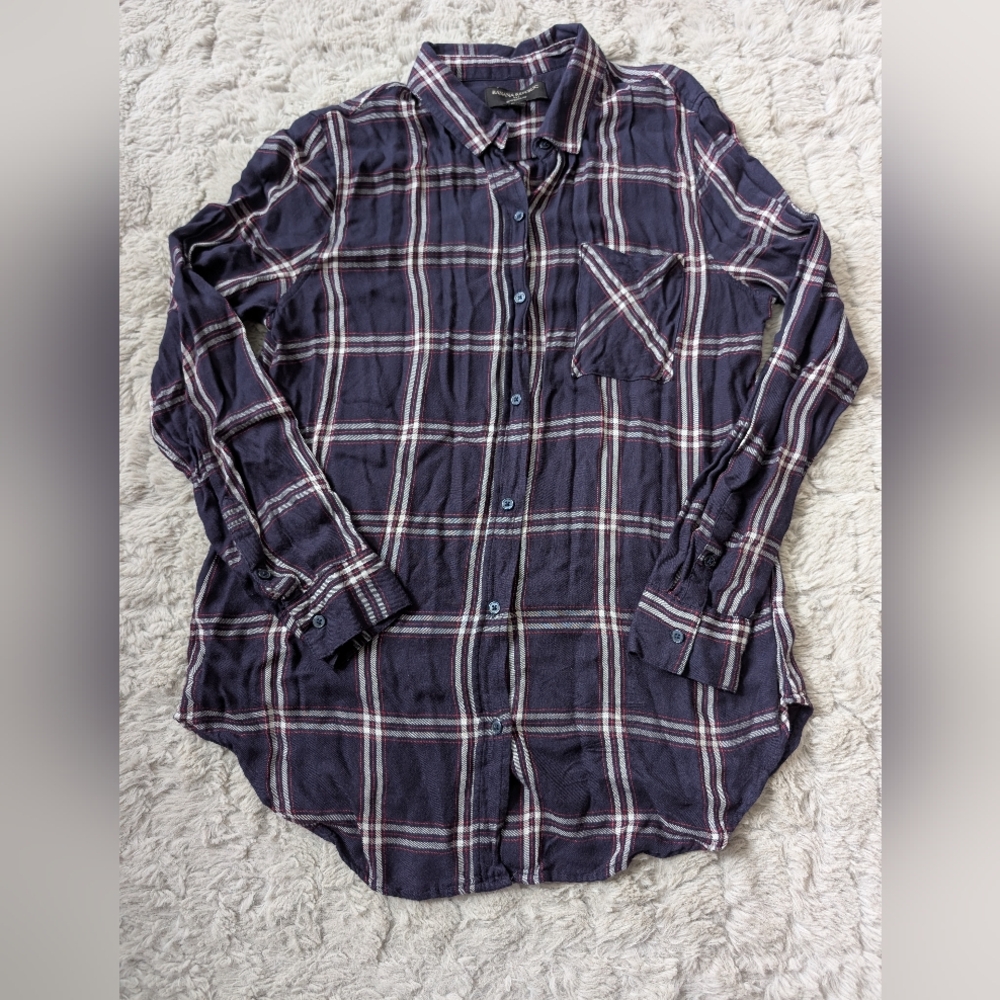 Banana Republic Plaid Button Down Women's Size Small Navy Red and White